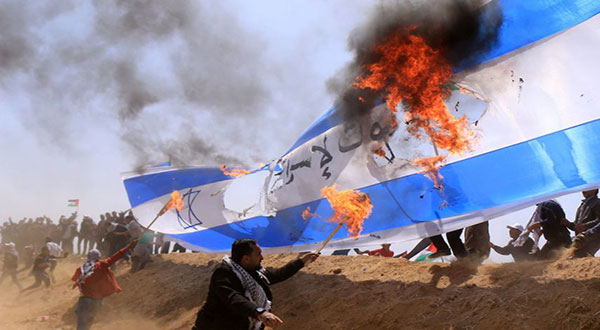 Zionist flag on fire